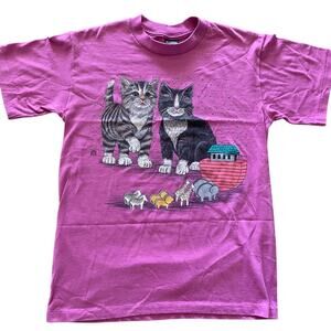 VTG 90s single stitch CATS YARN Pink T-Shirt Made in USA size M Cottage